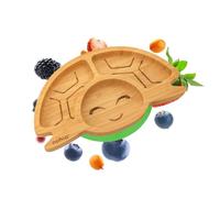 nohla ® - Tate The Turtle - Bamboo Baby Weaning Suction Plate - 15cm x 26cm - Spill-Proof Suction Base - Ideal from 6 Months - 100% Bamboo & FDA Silicone - Organic & BPA-Free - Green