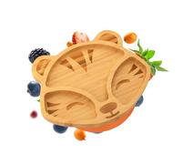nohla ® - Toby The Tiger - Bamboo Baby Weaning Suction Plate - 18.3cm x 23cm- Spill-Proof Suction Base - Ideal from 6 Months - 100% Bamboo & FDA Silicone - Organic & BPA-Free - Orange