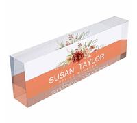 NOHSHE Personalized Custom Your Name Acrylic Desk Name Plate, Orange Floral Office Desk Business Card Holder for Coworkers, Boss, Employee, Teacher Presents
