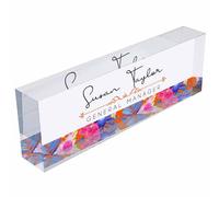 NOHSHE Personalized Custom Your Name Acrylic Desk Name Plate, Watercolor Flowers Pattern Office Desk Decor for Women Coworkers, Employee, Teacher Presents