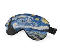 NOHSHE Starry Sky Sleep Eye Mask Eye Cover Van Gogh Night Sky Moon Tree Village Silk Eye Mask for Sleeping with Adjustable Strap for Travel Nap Shift Work Office