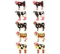 NOIAFZY 10pc Western Cowboy Boot & Cow Acrylic Charms - Pink Boots with Floral & Star Patterns, Black & White Cow Illustrations for DIY Jewelry Making, Earrings, Necklace Accessories & Cowboy Projects
