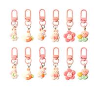 NOIAFZY 12 Pcs Easter Lovely Flower Tie Radish Rabbit Key Chains, Cute Pendant Decorations for Keys, Bags, Small Pouches