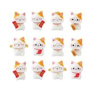 NOIAFZY 12Pcs Cute Lucky Cat Creative Mascots Decorations New Year DIY Miniature Resin Crafts Car Desktop Ornaments Micro Landscape Accessories