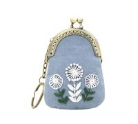 NOIAFZY 1pcs DIY Embroidery Mini Coin Purse Kit with Necklace & Keychain - Versatile Sweater Chain or Bag Charm, Includes Printed Fabric, Thread, Needle & Instructions