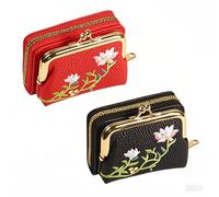 NOIAFZY 2 PCS Trendy Flower Embroidered Card Holders - Organ Multi-Card Slots Card Cases for Daily Use, Black, Cool