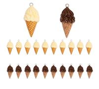 NOIAFZY 20pcs Milk Chocolate Sweet Cone Ice Cream Resin Pendants - Realistic Simulation Snack Charms for DIY Jewelry & Craft Projects