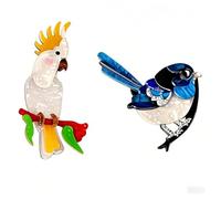 NOIAFZY 2pc Unique Handmade Acrylic Parrot Brooch, Colorful Animal Shape Accessory for Hats, Backpacks, Jackets & Bags