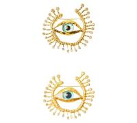 NOIAFZY 2PCS Bohemian Evil Eye Brooch Vintage Style Exaggerated Rhinestone Blue Eye Pin Retro Boho Accessory