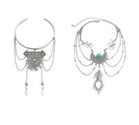NOIAFZY 2PCS Bohemian Vintage Minimalist Golden Adjustable Turquoise Tassel Bracelet