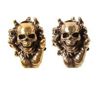 NOIAFZY 2PCS Brass Palm Skeleton Head Knife Bead Charms - Funky Gothic Paracord Pendants for DIY Bracelets, Vintage Yellow Outdoor & Casual Jewelry (26x20mm) with Metalwork Details