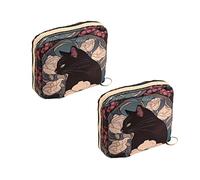 NOIAFZY 2PCS Chic Camellia Cat Print Storage Bags - Spacious & Lightweight for Essentials, BLACK