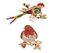 NOIAFZY 2pcs Chinese-Style Enamel Magpie & Rhinestone Bird Brooch Pins - Elegant Retro Animal Corsage Accessories for Weddings, Parties, and Daily Wear