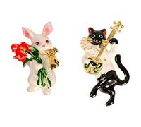 NOIAFZY 2PCS Creative Electric Guitar Cat Brooch - Rabbit Concert Corsage for Coat & Dress Accessories