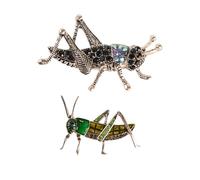 NOIAFZY 2pcs Creative Sparkling Rhinestone Grasshopper Brooch Pin - Vintage-Inspired High-End Temperament Trendy Fashion Accessory Enamel Animal Shape Brooch for Clothing Embellishment