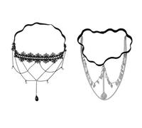 NOIAFZY 2PCS Elegant Black Lace Thigh Chain with Gothic Multi-Layer Tassels, Stretchy Elastic Band for Women, Halloween & Thanksgiving Accessory