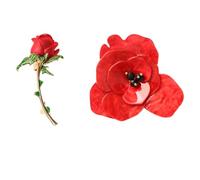 NOIAFZY 2pcs Elegant Red Acrylic Flower Brooch with Black Stamens - Glossy Double-Layer Petal Design for Daily Wear & Parties