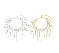 NOIAFZY 2PCS Elegant Water Brick Tassel Glass Beach Wedding Anklet