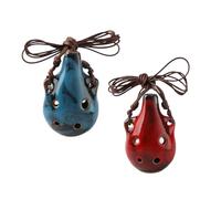 NOIAFZY 2Pcs Exquisite Red Blue 6-Hole Ceramic Ocarina Flute Handcrafted Ceramic Craft Instrument for Music Lovers