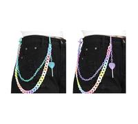 NOIAFZY 2PCS Hip-Hop Inspired Dual-Layer Resin Waist Chain - Candy Color Gradient with Heart Lollipop Charm Accessory