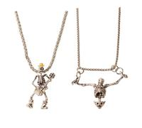 NOIAFZY 2PCS Retro Skeleton & Skull Guitar Pendant Necklaces, Dark Gothic Punk Style, Hip Hop Rock Party Accessories for Men and Women