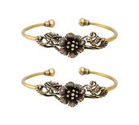 NOIAFZY 2PCS Timeless Vintage 3D Flower Bracelet, Handcrafted Brass Adjustable Unisex Couples Bracelet with Pure Copper Charm