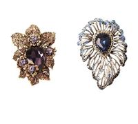 NOIAFZY 2pcs Vintage Palace Style Flower Brooches for Women - Rhinestone Decorated Party & Office Accessory
