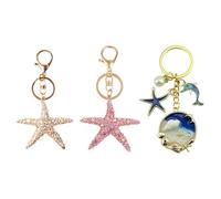NOIAFZY 3 PCS Glitter Dolphin Shell Starfish Keychain Cute Animal Summer Beach Key Ring for Purse Bag Backpack Car Key Charm Vacation Accessory