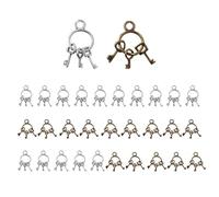 NOIAFZY 30Pcs Vintage Miniature Key Charm Pendants Antique Bronze Silver Plated Zinc Alloy Geometric Pattern Keys for DIY Jewelry Making Accessories