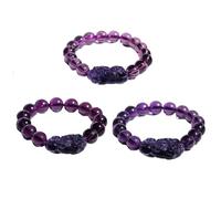 NOIAFZY 3pc Purple Glass Pixiu Bracelet - Unisex Fashion Jewelry, Symbolic Design, Purple Glass Construction, Suitable for Daily Wear & Accessorizing