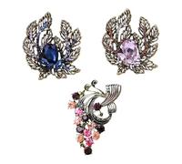 NOIAFZY 3PC Vintage Floral Brooch Pin with Rhinestone & Enamel - Peacock Design, Plastic Rose Daisy Lapel Jewelry