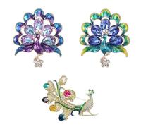 NOIAFZY 3PCS Elegant Peacock Brooch Pin with Luxury Rhinestone, Animal Shape Fashion Simplicity Badge for Women