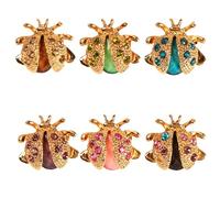 NOIAFZY 6 PCS Charming Ladybug Brooches - Colorful Rhinestone & Golden Alloy Insect Pins for Clothing, Bags, and Accessories