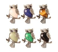NOIAFZY 6PCS Crystal Stone Owl Pendant Charms - Random Color Gemstone, Handcrafted for DIY Jewelry & Christmas Decor