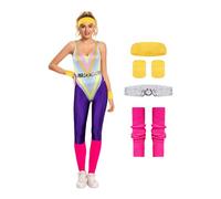 Noiclub 80s Outfit Women's 80s Workout Outfit Retro Tracksuit Costume Aerobics Costume Jogging Suit Halloween Carnival M