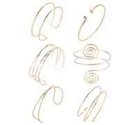 NOIMTTY 6 Pcs Gold Arm Cuff Jewelry for Women, Adjustable Minimalist Boho Upper Arm Cuffs Bracelet Bangle Set for Beach Party Festival Gifts
