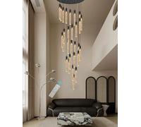 Noir 28 Light Grand Chandelier for 12ft High Ceilings Adjustable Crystal Pendant Lighting Dimmable 2700K 4500K 6000K for Spiral Staircase Home Decor