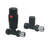 Noir Designer Straight TRV Thermostatic Radiator Valves 15mm Black | Energy Saving |