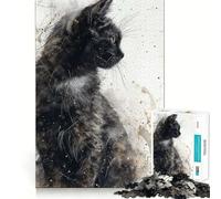 Noir Feline Elegance 1000 Piece Jigsaw Puzzles for Teenagers Jigsaw Smart Game Warm Time Image Assembly Lovely Gift (38x52cm)