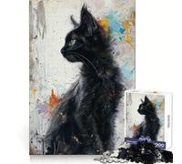 Noir Feline Elegance Adults 1000 Piece Jigsaw Puzzle Brain Challenge Toy Stress Relief Clear Cut Wall Art Decor (38x26cm)