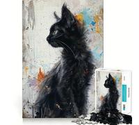 Noir Feline Elegance Adults 1000 Piece Jigsaw Puzzle Brain Challenge Toy Stress Relief Clear Cut Wall Art Decor (38x26cm)