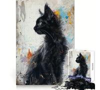 Noir Feline Elegance Jigsaw Puzzle 1000 Piece for Adults Logic Boost Toy Together Fun Premium Edge Stylish Gift (50x75cm)