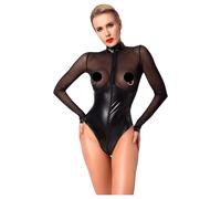 Noir - Glossy Bodysuit with Sheer Insets (Black) - XL