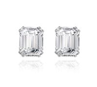 Noir Horse Large Square Cubic Zirconia Diamond Stud Earrings 4ct Emerald Cut 5A Large Cubic Zirconia 925 Sterling Silver White Gold Plated 8x10mm Large Sparkling Wedding Earrings