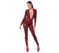 Noir Kink Royal - Sheer Catsuit (Red) - M