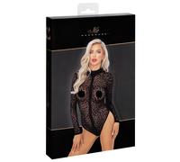 Noir - Leopard Print Long-Sleeve Bodysuit (Black) - M