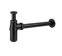 Noir Matt Black Traditional Style Bottle Trap 1 1/4, Round Decorative P-Trap, Adjustable Waste Traps Plumbing Drain Tube for Bathroom Sink Basin Vessel, Matt Black