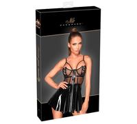 Noir - Black Patent Dress with Mesh Insets