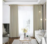 Noise dampening blackout curtains with energy efficient insulation, designed to keep rooms quiet and comfortable throughout the year (beige)
