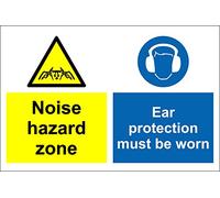 Noise hazard zone ear protection must be worn safety sign - 1.2mm rigid plastic 300mm x 200mm
